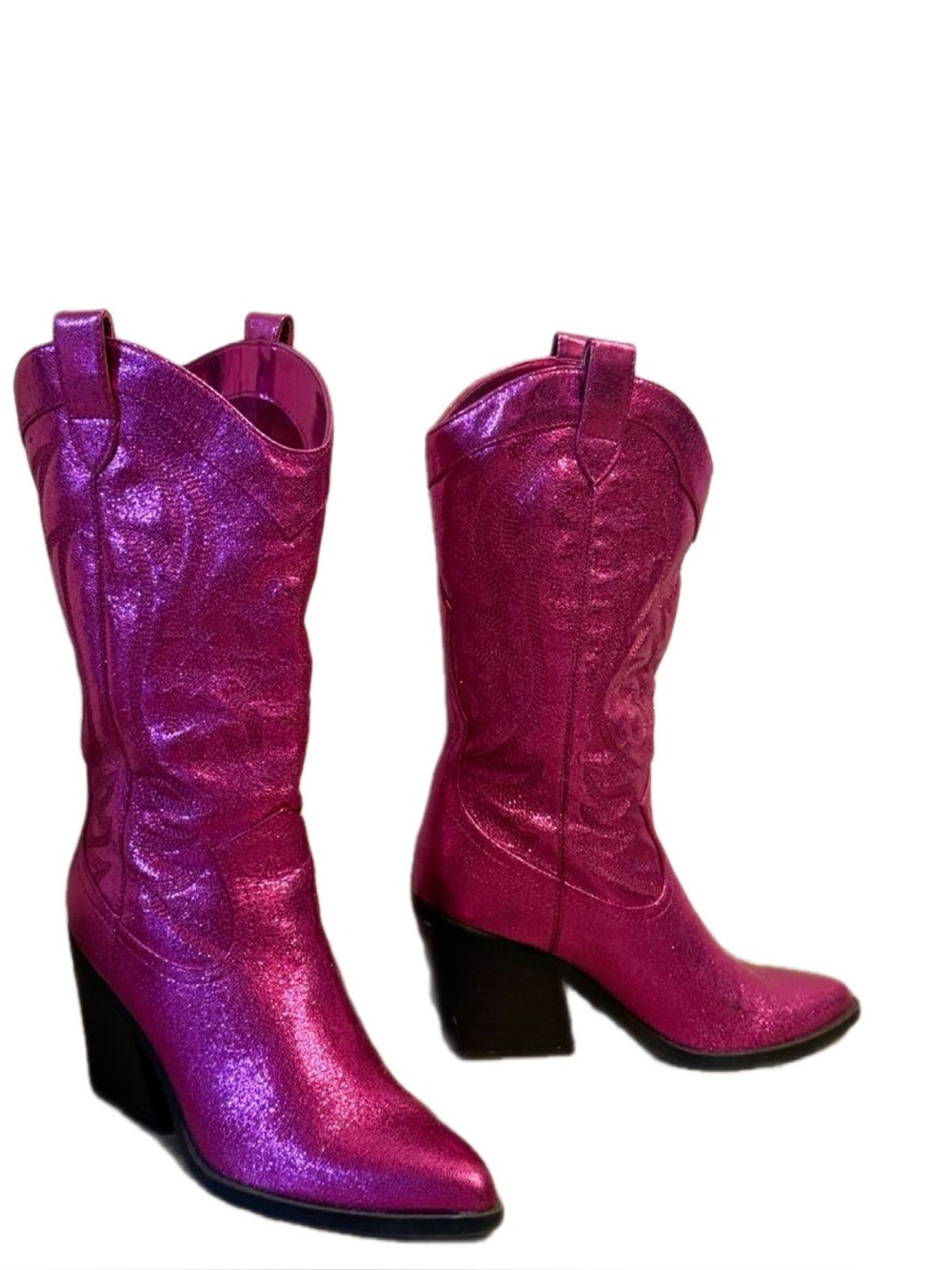 Nine West Shimmery Hot Pink Glitter Western Boots size 7